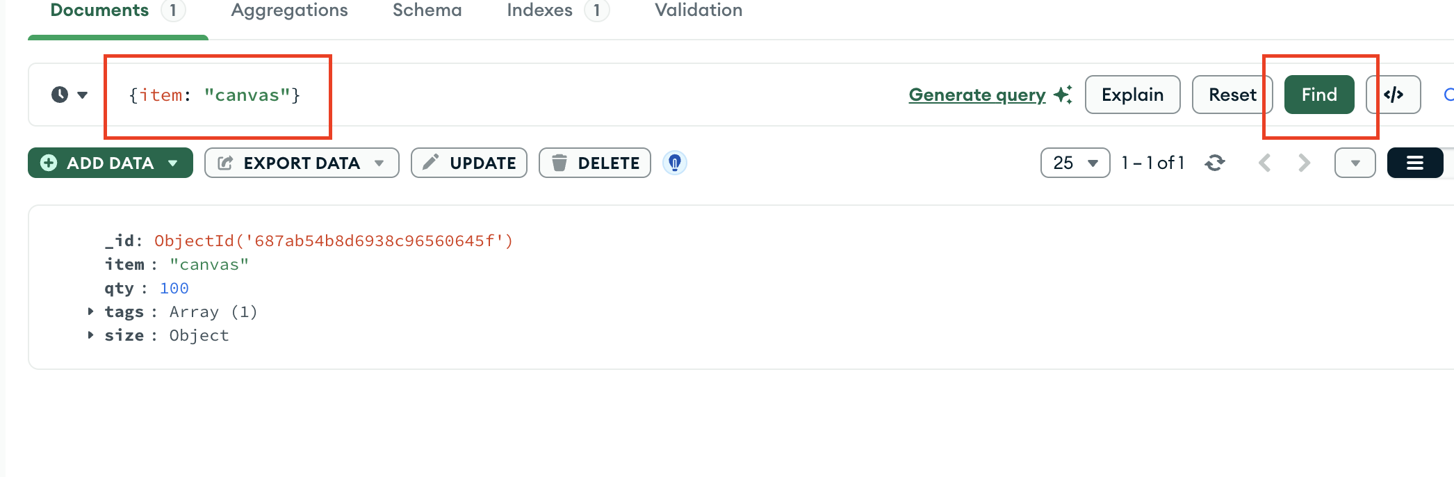 Query for matching documents in a collection